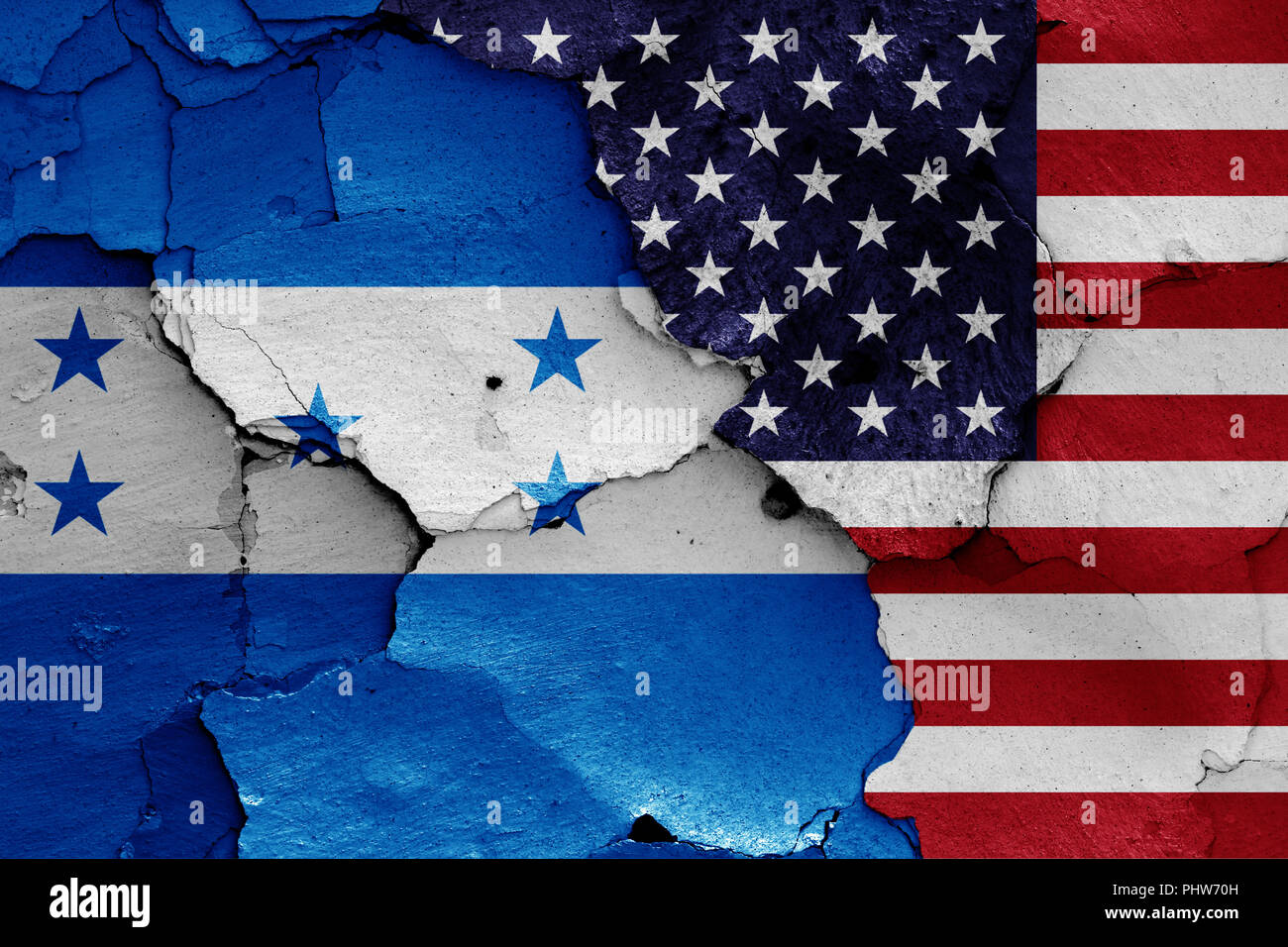 flags of Honduras and USA Stock Photo