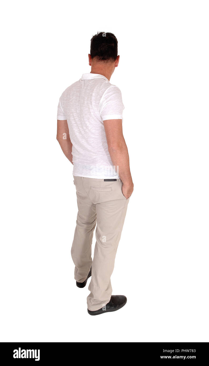Man standing relaxed in casual clothing from the back Stock Photo