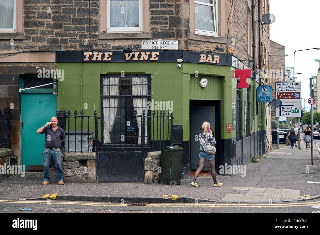 The Vine Bar on the corner of Prince Regent Street and North Junction Street in Leith, Edinburgh, Scotland, UK. Stock Photo