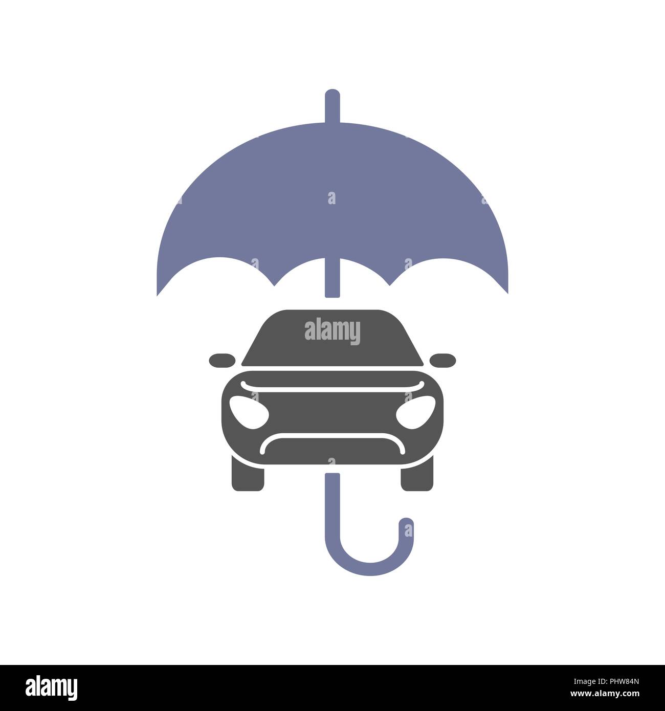 Car insurance sign icon. Protection symbol. Car and umbrella vector flat icon. Stock Vector