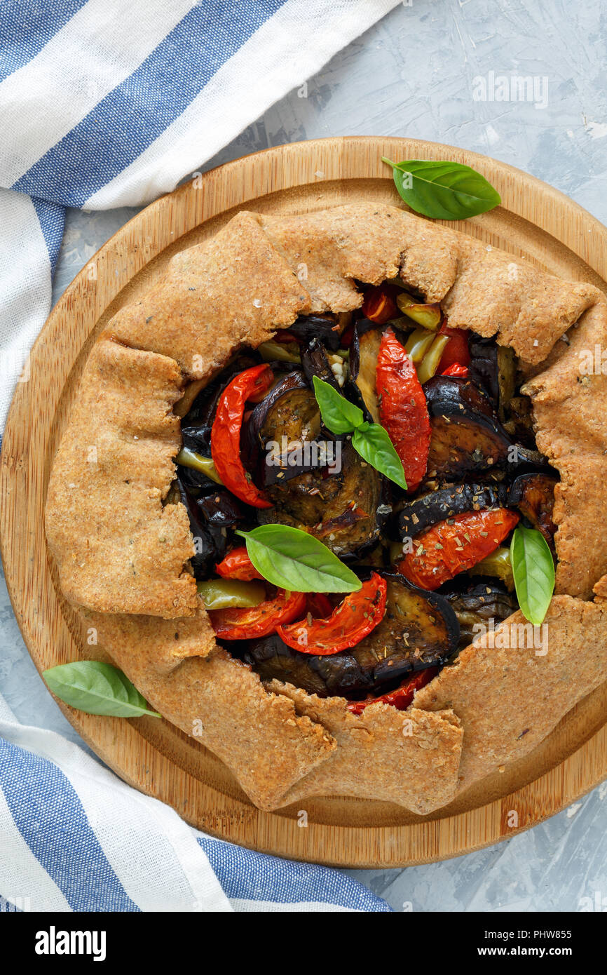Vegetable whole-grain galette with eggplant. Stock Photo