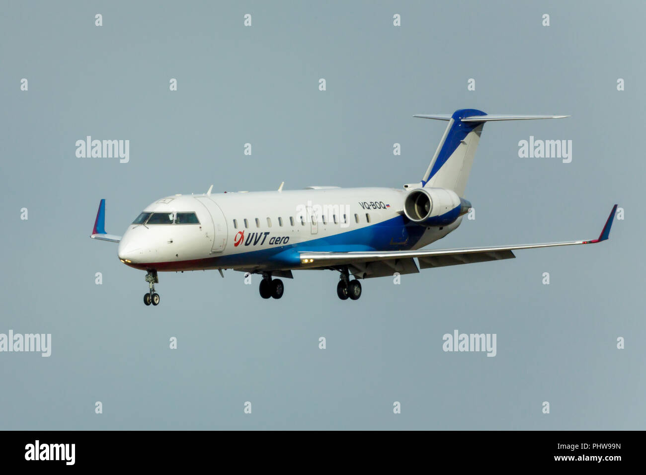 SAINT PETERSBURG RUSSIA APRIL 09 2017 Flying The Canadair CRJ 200 SAINT PETERSBURG RUSSIA APRIL 09 2017 Flying The Canadair CRJ 200