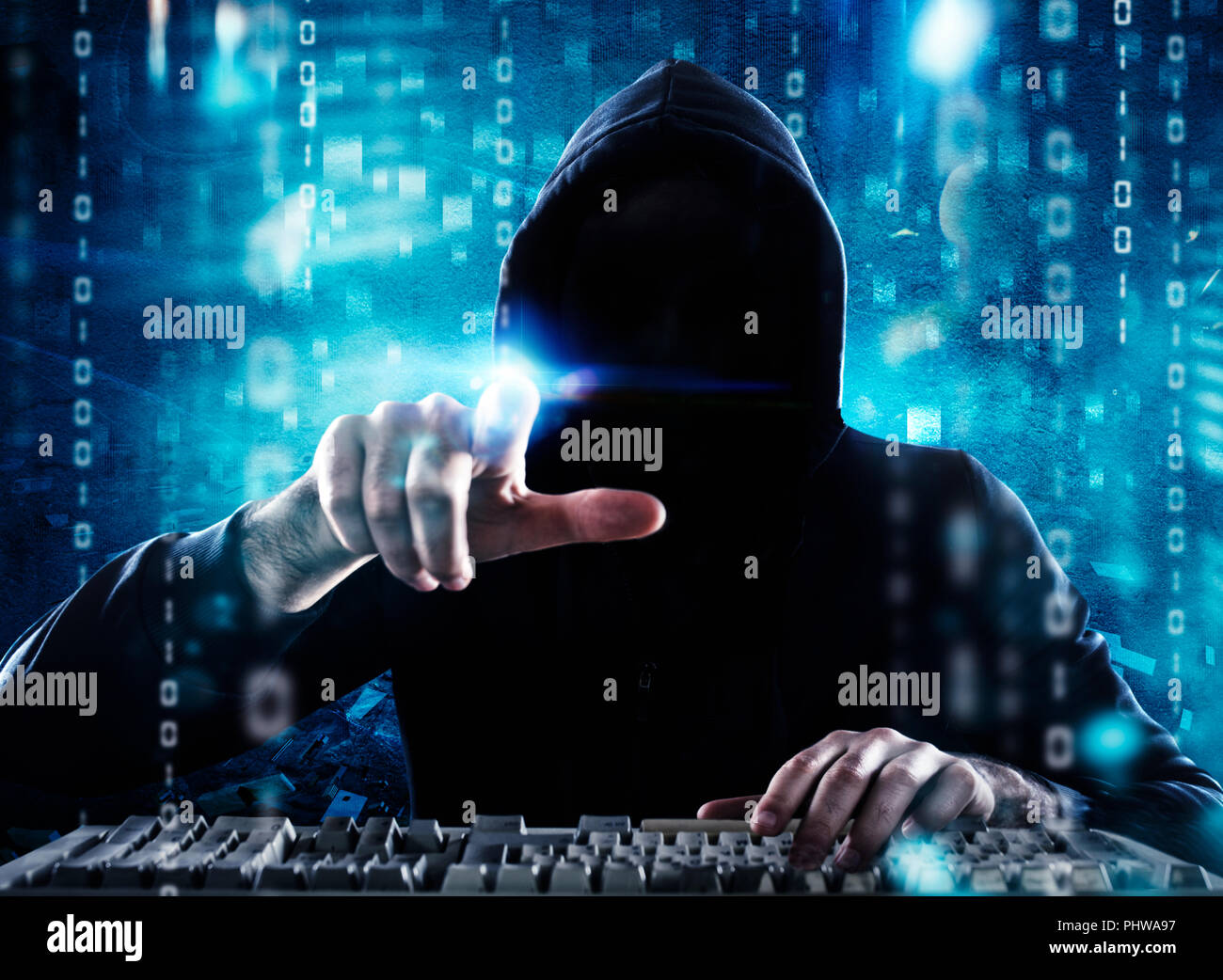 Hacker reading personal information. Concept of privacy and security Stock Photo