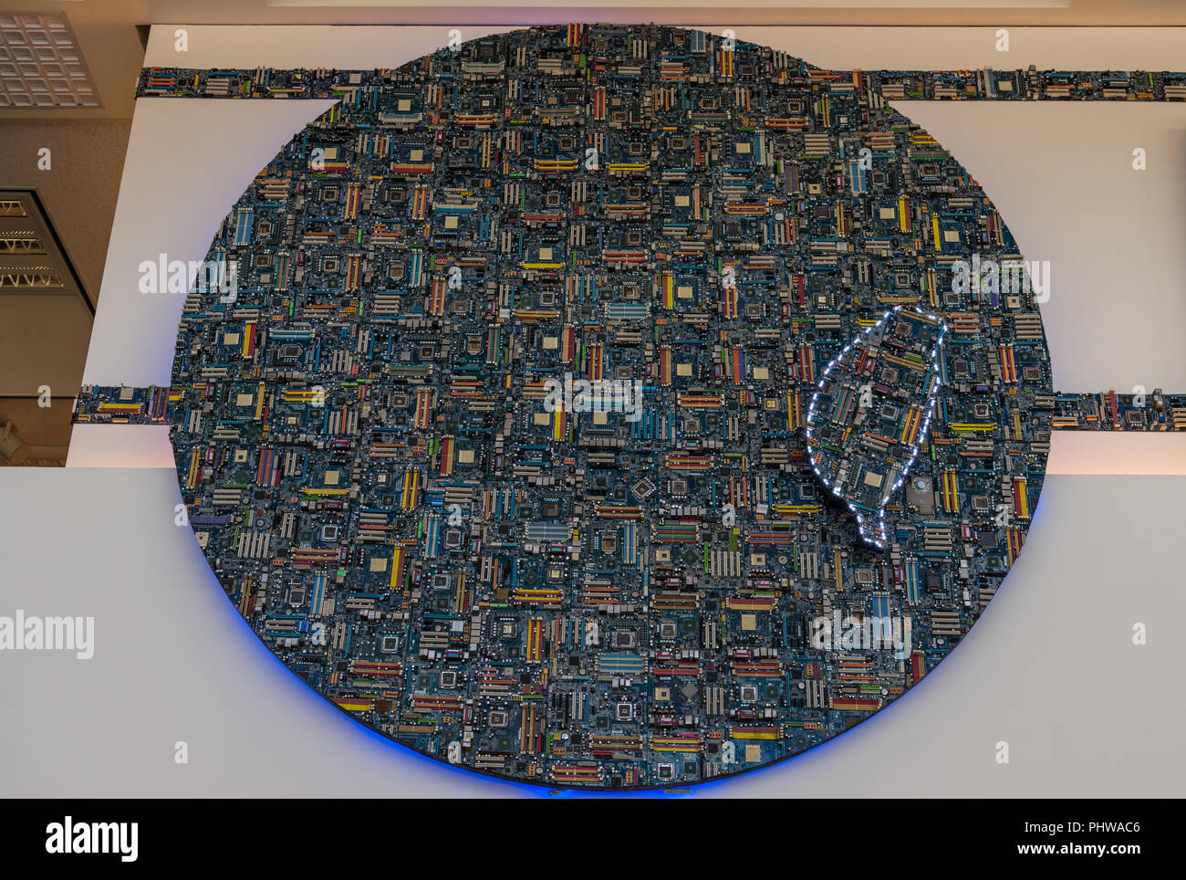 Wall decoration made of electronic circuit boards at Taoyuan International Airport shows their pride of electronics industry. Taiwan, China. Stock Photo