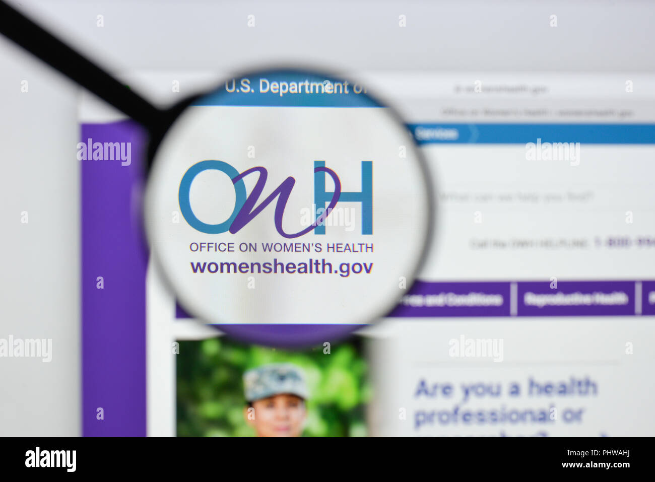 Milan, Italy - August 20, 2018: womens health gov website homepage. womens health gov logo visible. Stock Photo