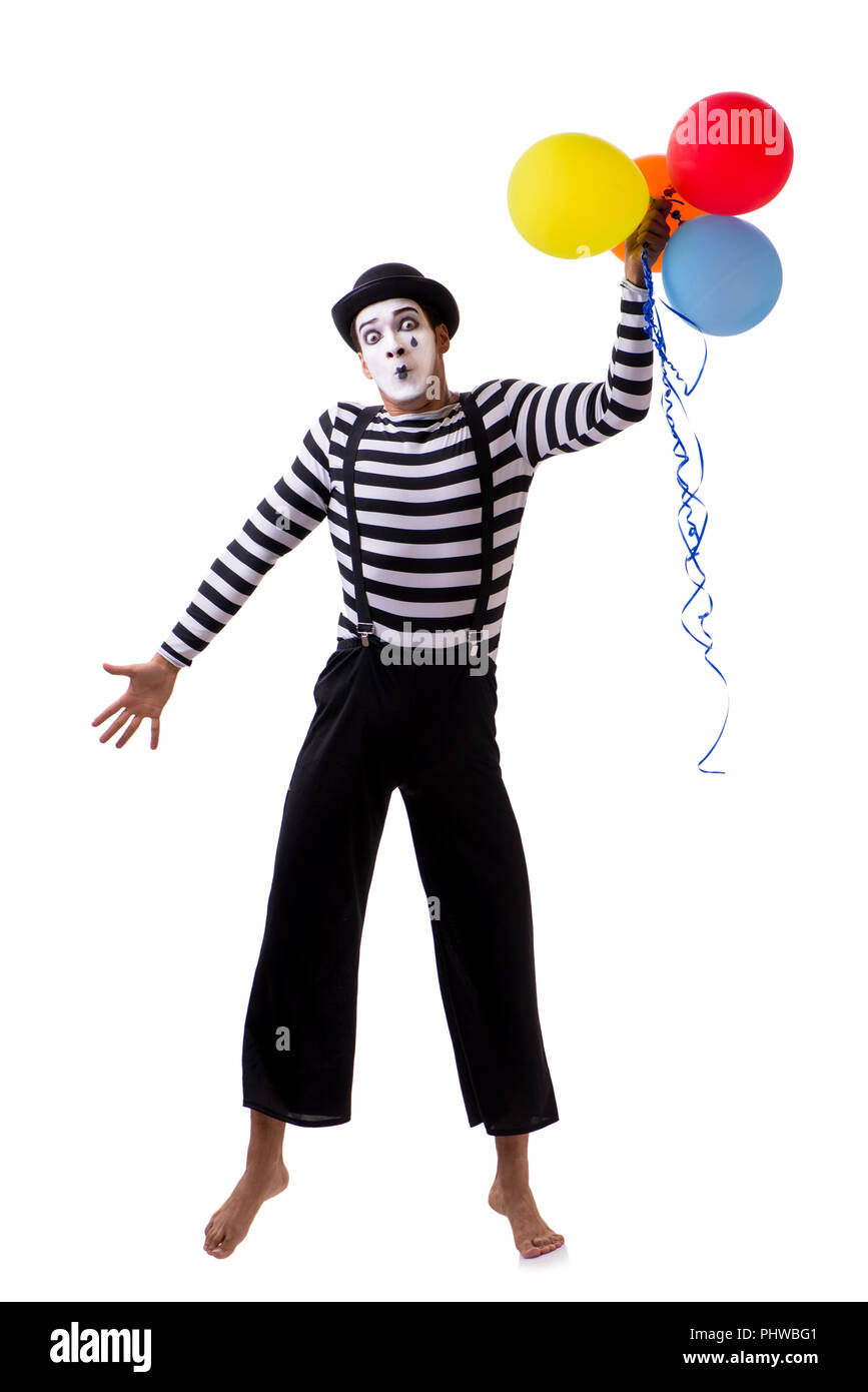 Mime with balloons isolated on white background Stock Photo - Alamy