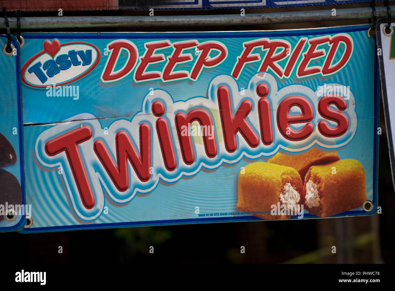 Deep fried Twinkie sign at a vendor at a Labor Day festival in Matthews, North Carolina USA Stock Photo
