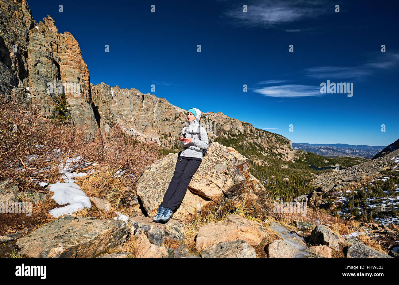 Woman tourist in the mountains hi-res stock photography and images - Alamy