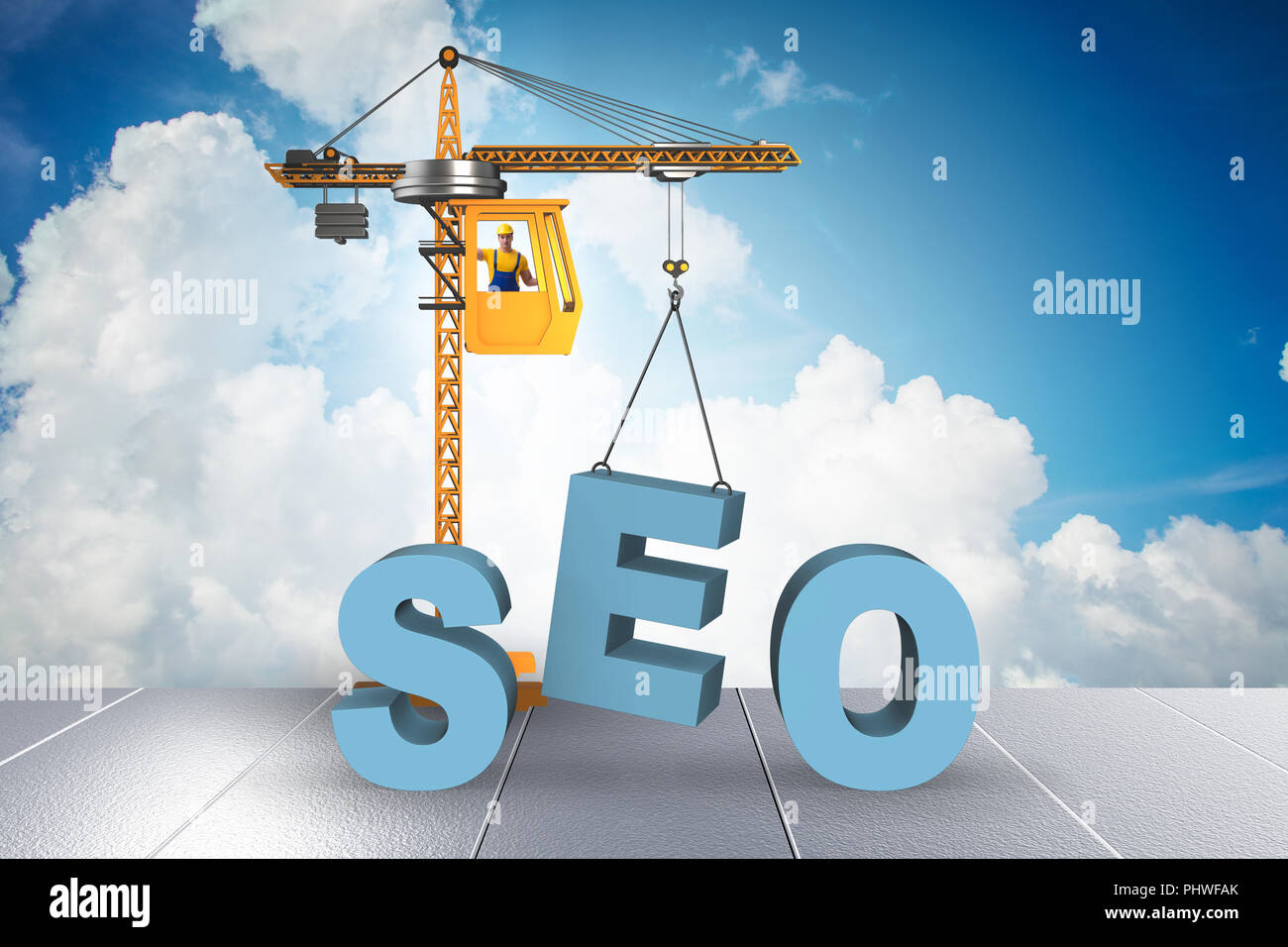 Search engine optimisation concept with crane Stock Photo