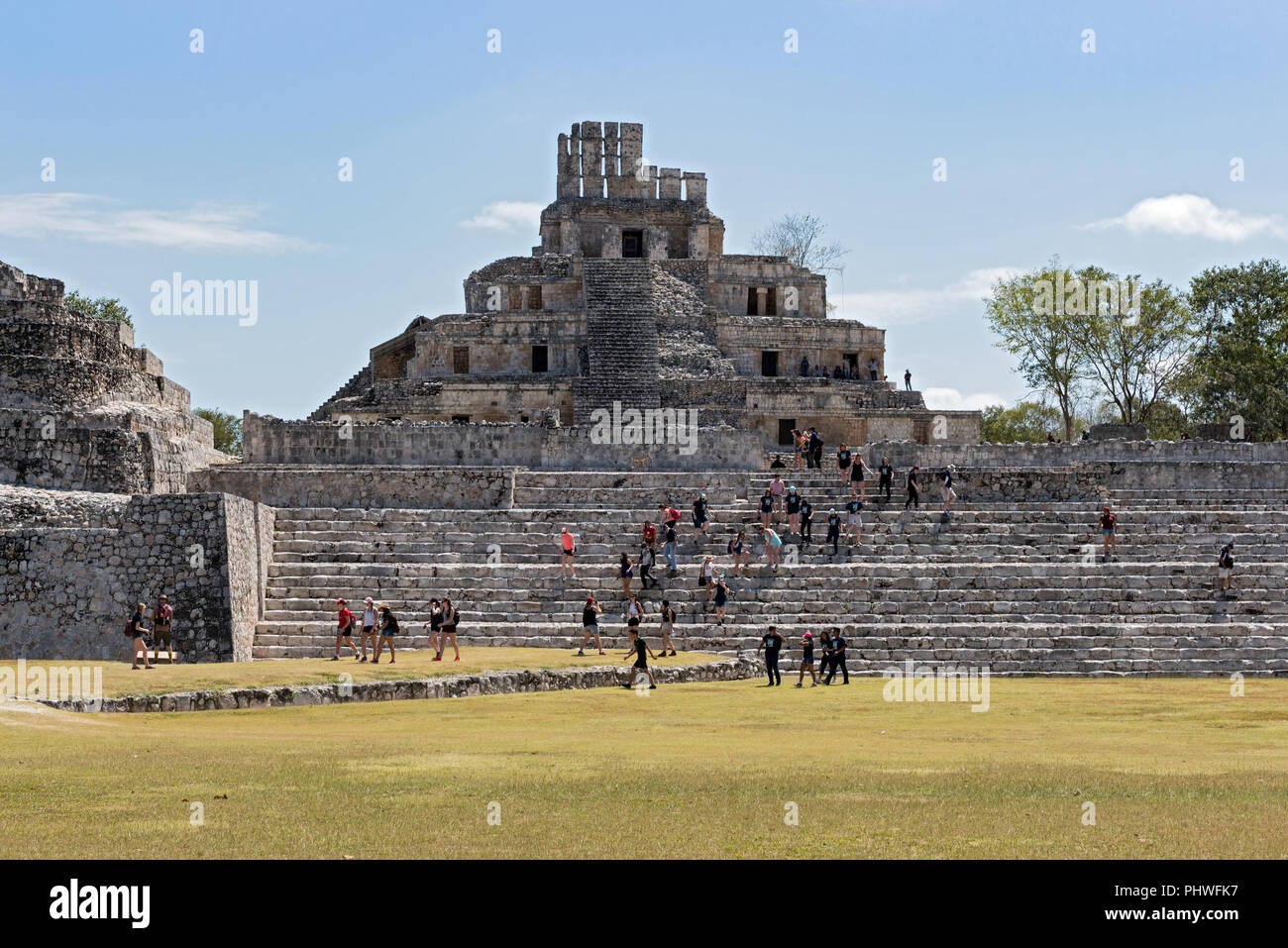 visitors of the mayan ruins of edzna near campeche, mexico. Stock Photo
