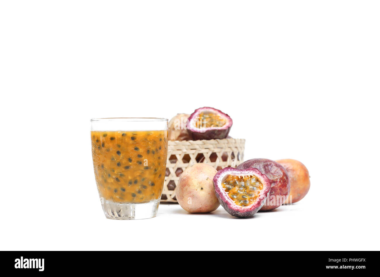 Fresh passion fruit juice with passion fruits slice Stock Photo Alamy