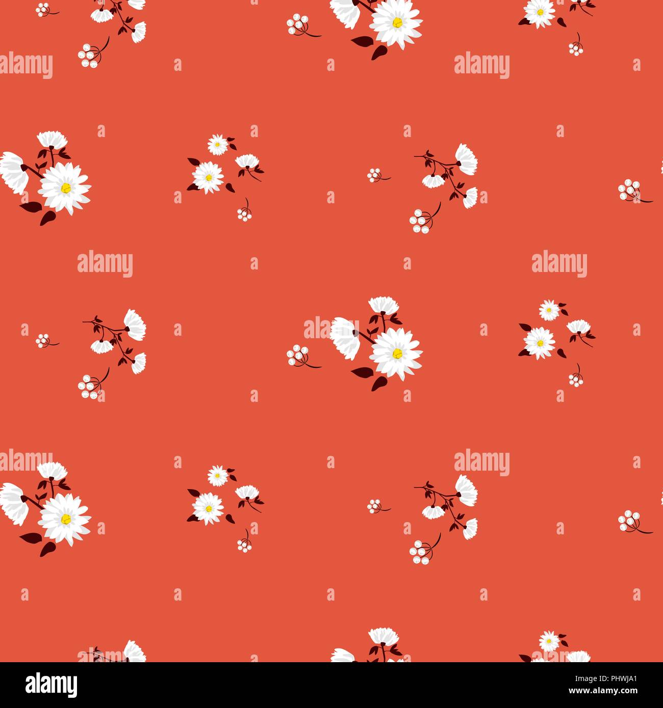Simple florals red seamless vector pattern. Stock Vector