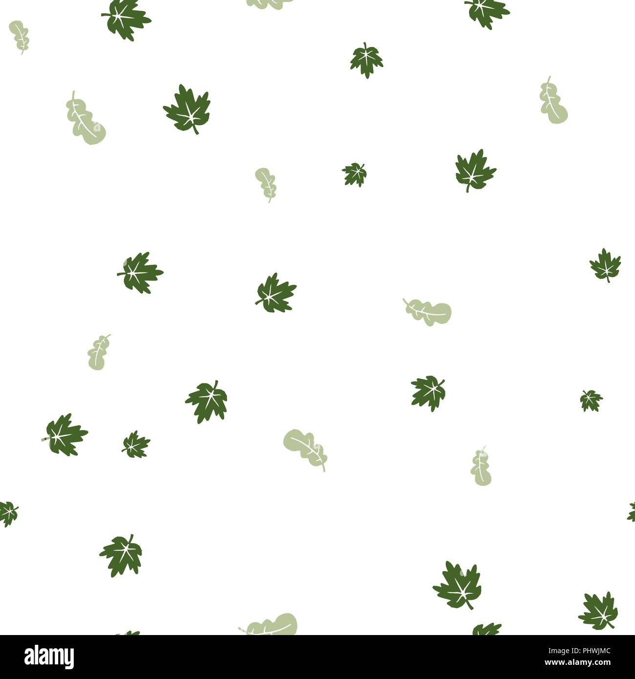 Maple and oak leaf green pattern seamless. Vector illustration. Isolated white background. Stock Vector