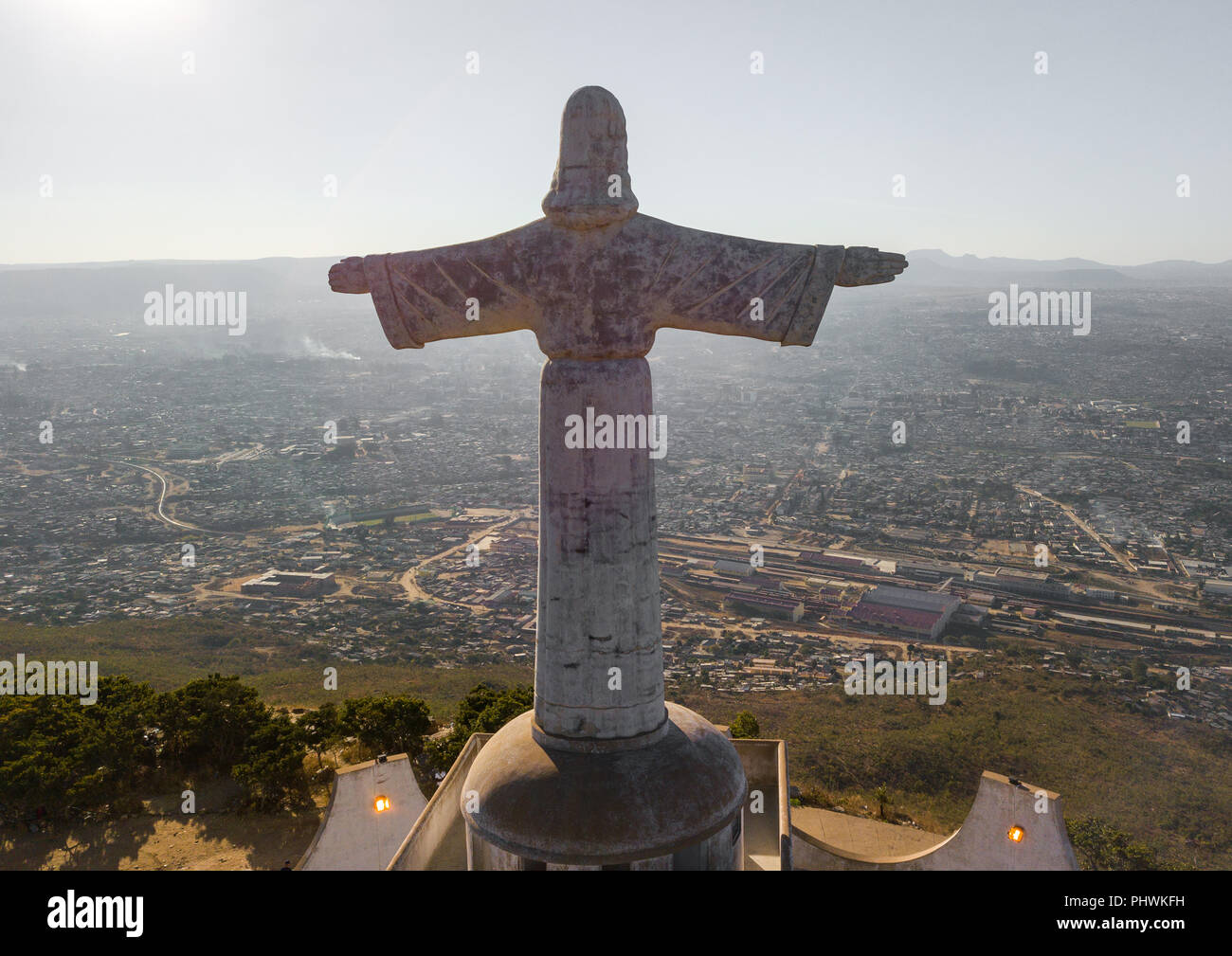 Aerial view of the Cristo Rei overlooking the city, Huila Province, Lubango, Angola Stock Photo
