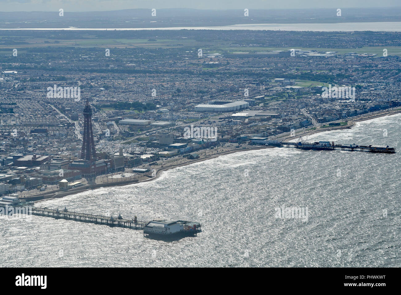 An aerial view of Blackpool With Tower and Pier, North West England, UK Stock Photo