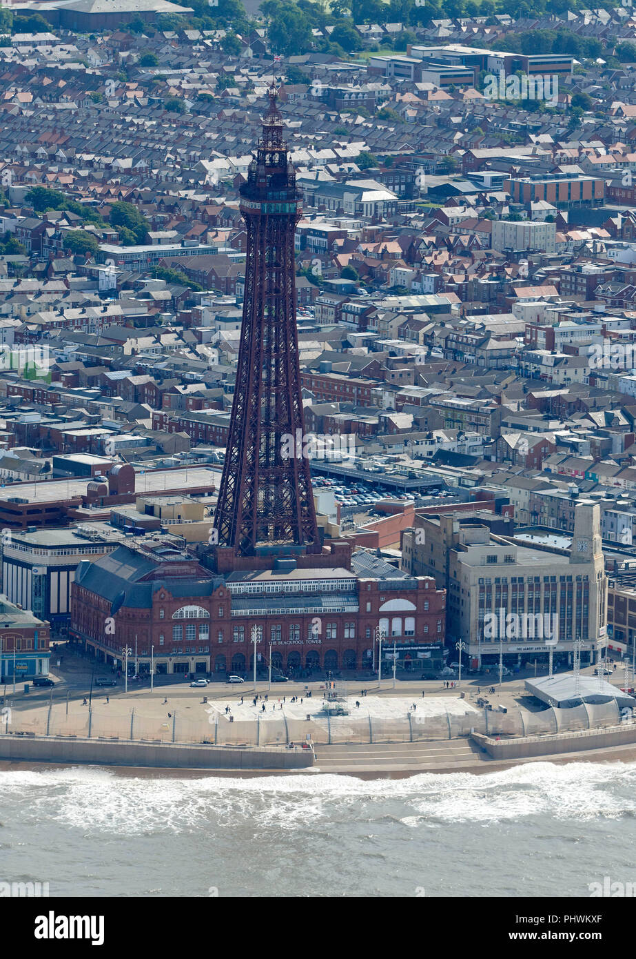An aerial view of Blackpool With Tower and Pier, North West England, UK Stock Photo