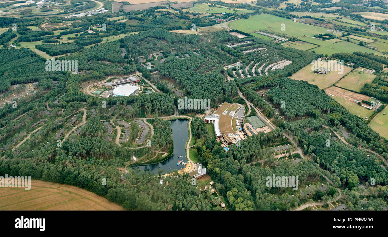 An aerial view of Centrer Parcs, Woburn Forest, Bedfordshire, South East England, UK Stock Photo