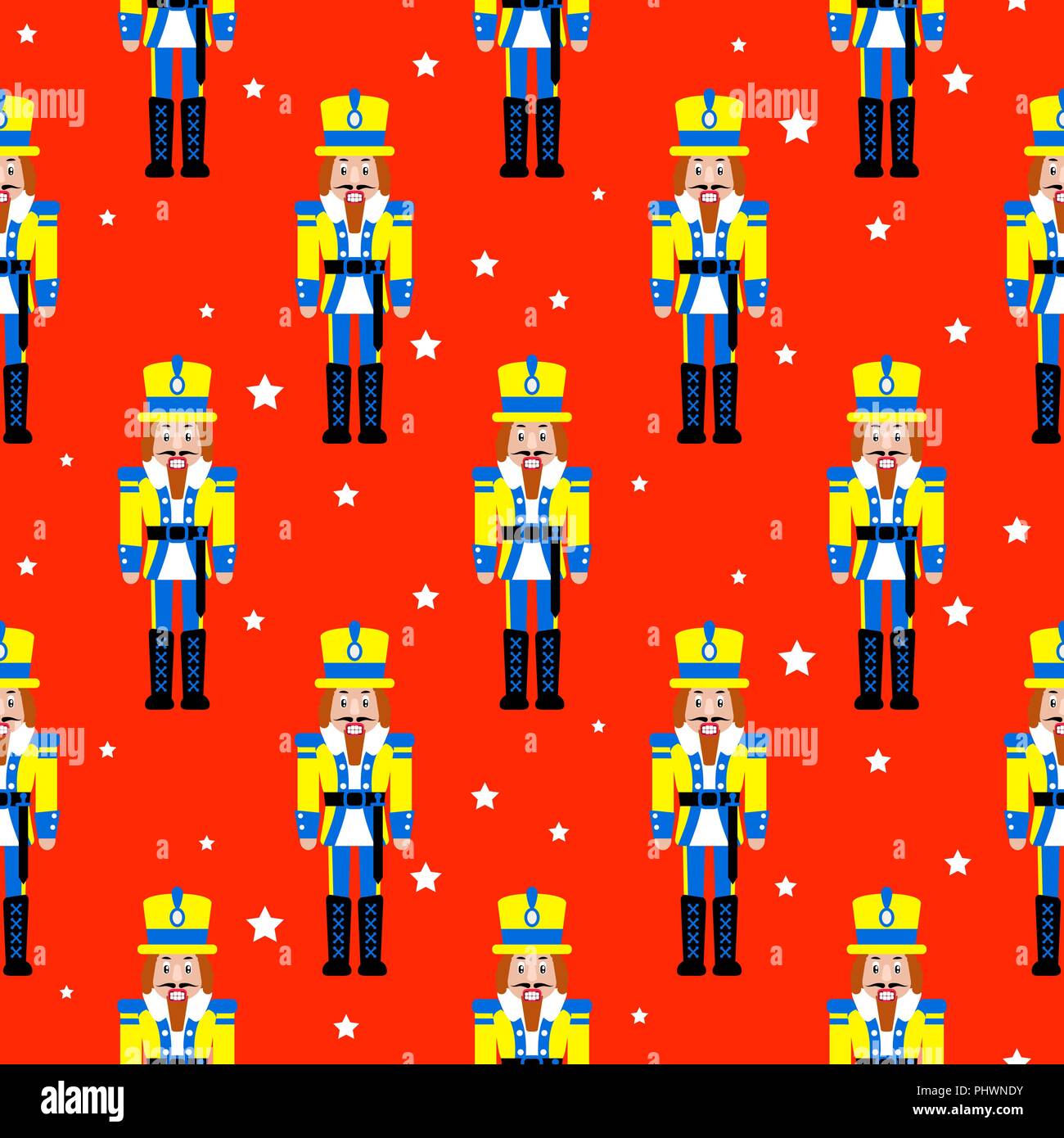 Nutcracker toy red xmas seamless vector pattern. Stock Vector