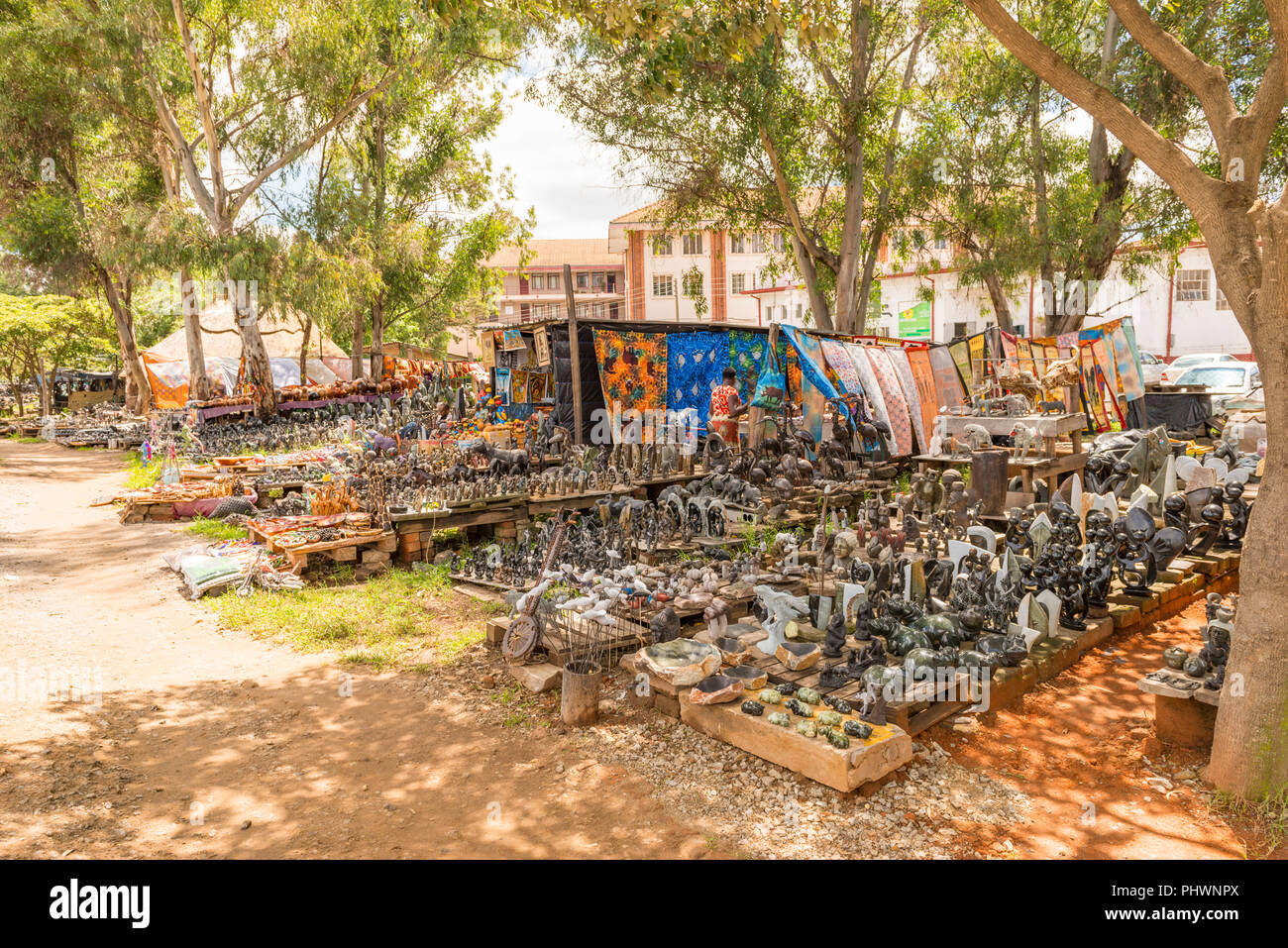 Stone sculptures seen at an arts and crafts market in Zimbabwe Stock