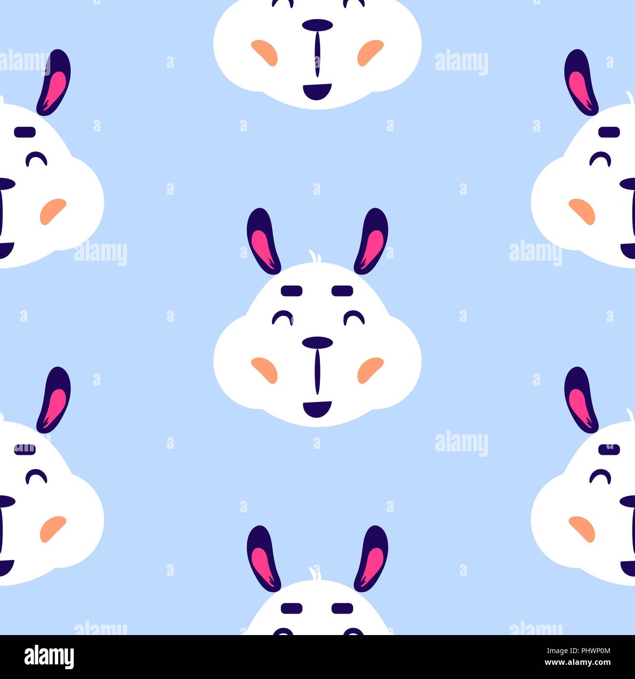 Lama cute smiling childish vector blue seamless repeat pattern. Stock Vector