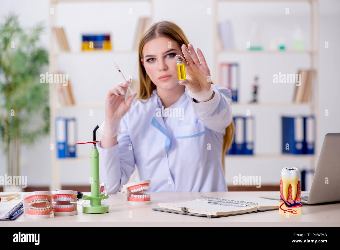 Dentistry student practicing skills in classroom Stock Photo