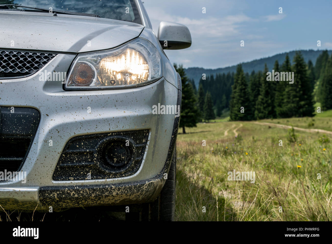Countryside off road with Suzuki SX4 4x4 Stock Photo