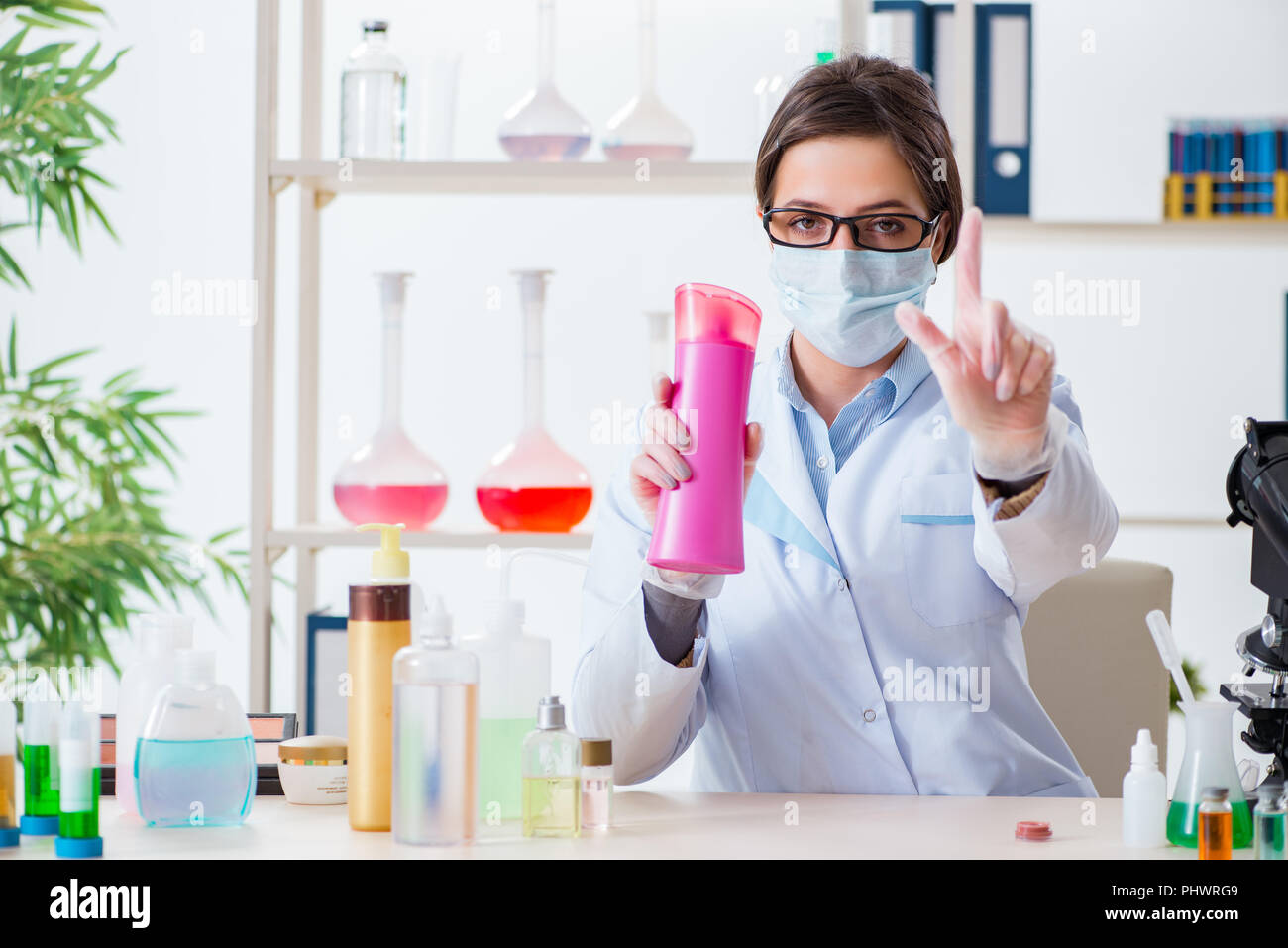 Make Up Making Lab Lab chemist checking beauty and make-up products Stock Photo - Alamy