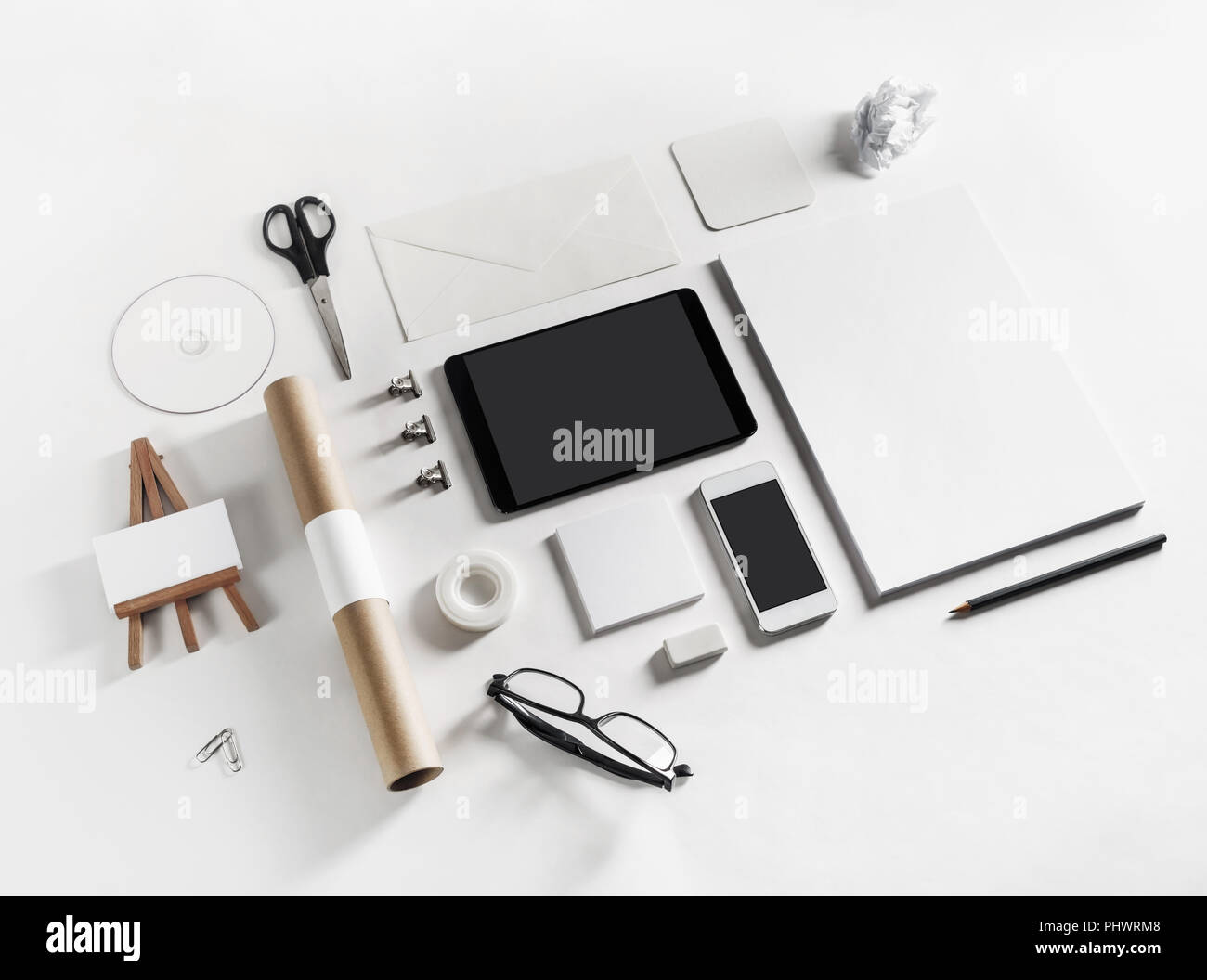 Download Brand Identity Mockup Blank Stationery And Gadgets On Paper Background Stock Photo Alamy