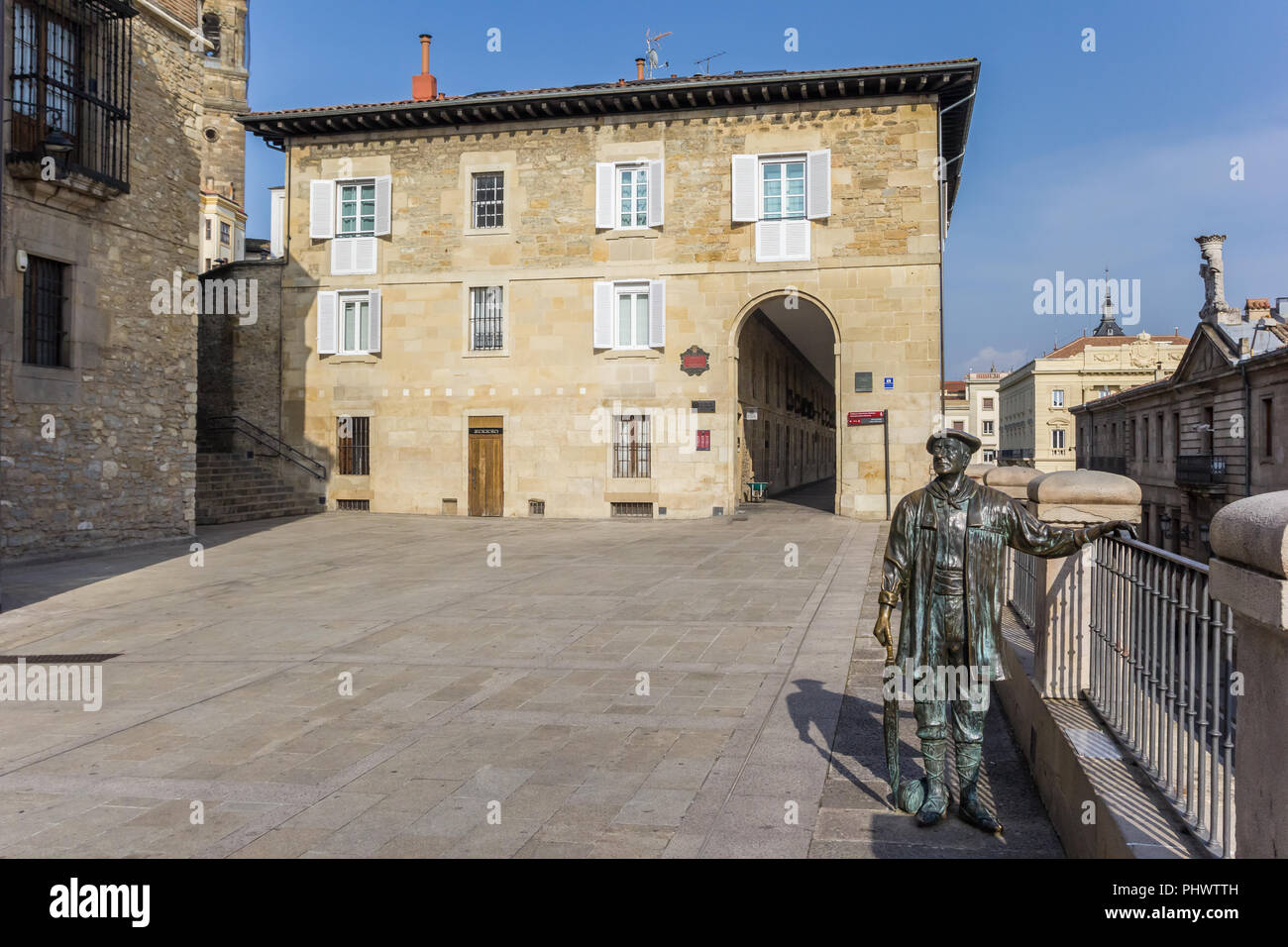 Statue in front of the Arquillos house in Vitoria-Gasteiz, Spain Stock Photo