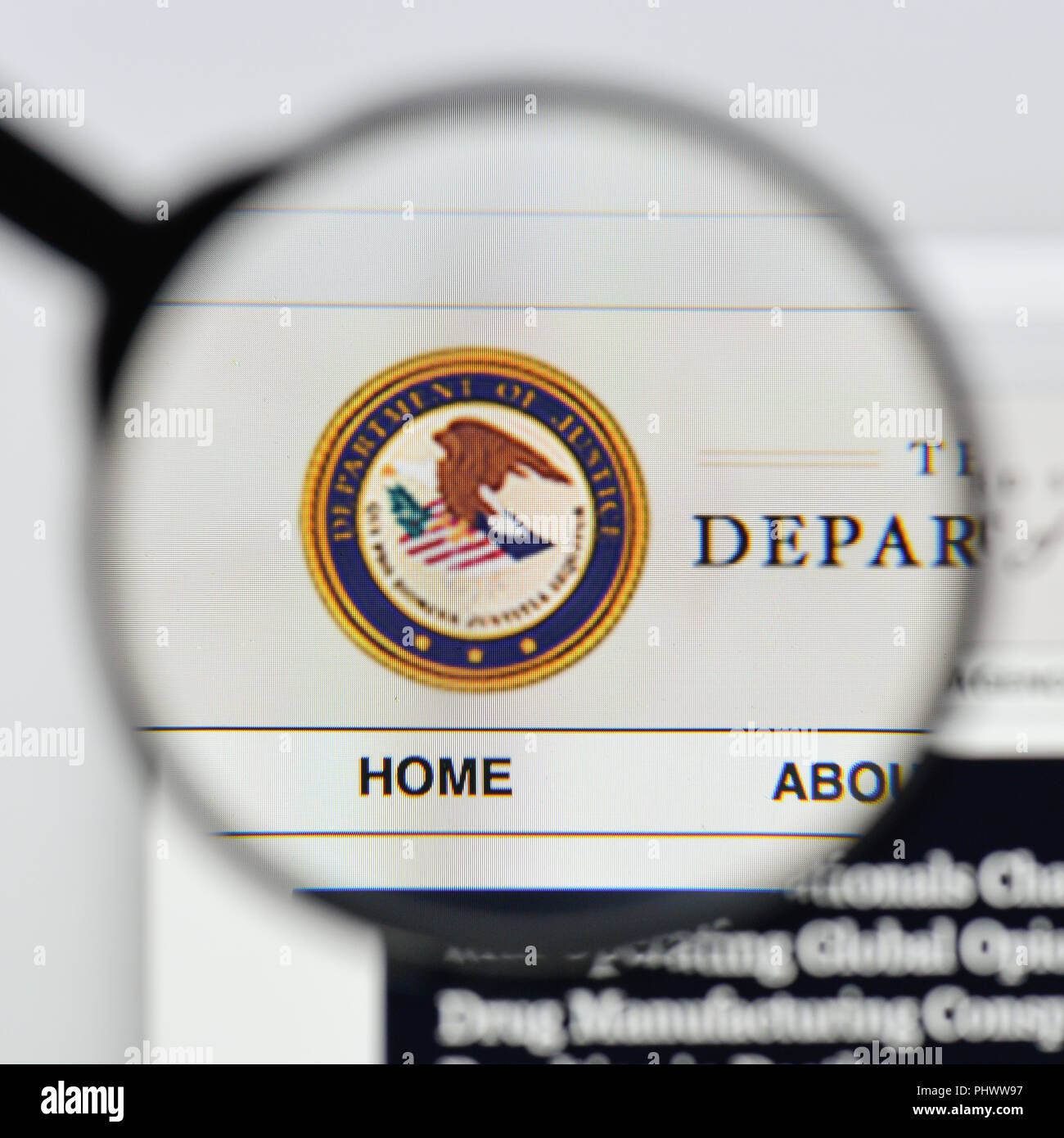 Milan, Italy - August 20, 2018: Justice Department website homepage. Justice Department logo visible. Stock Photo