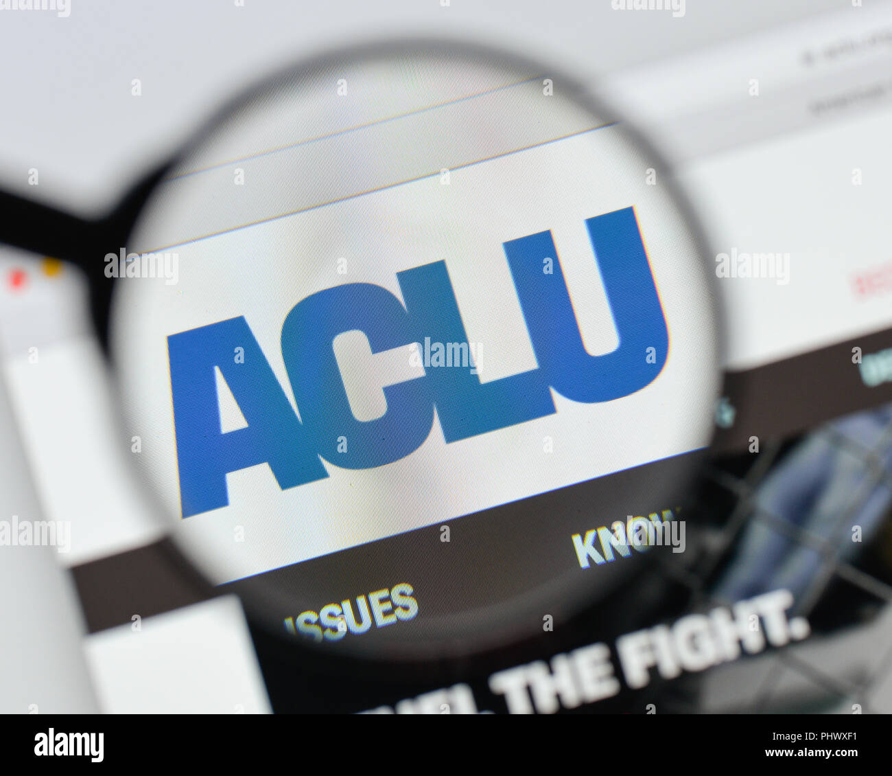 Milan, Italy - August 20, 2018: ACLU website homepage. ACLU logo ...