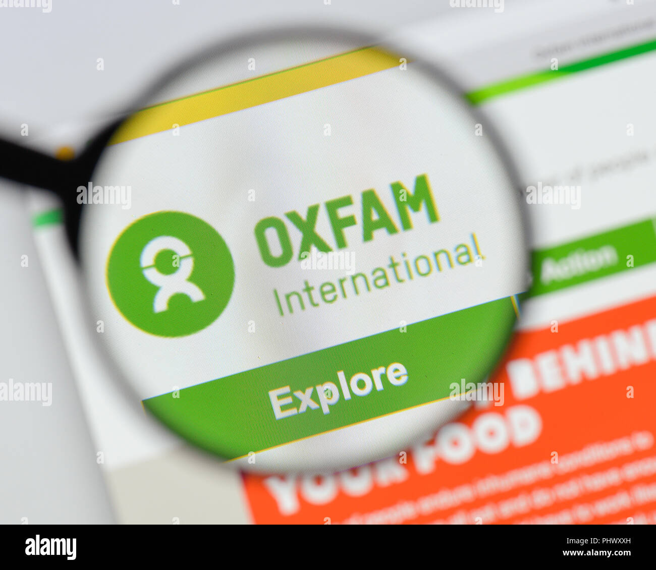 Milan, Italy - August 20, 2018: Oxfam International website homepage. Oxfam International logo visible. Stock Photo