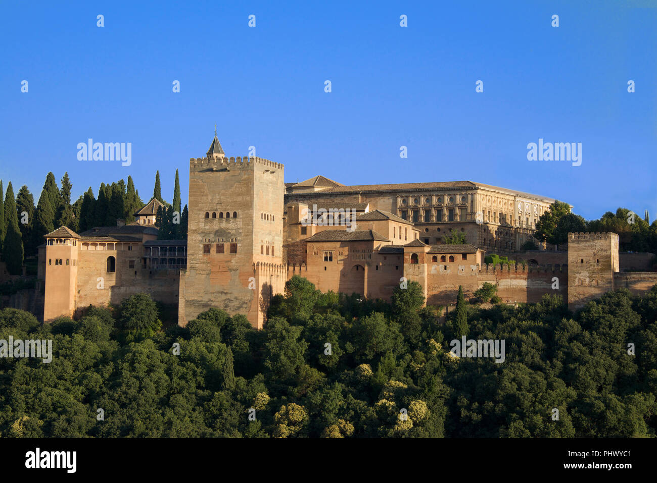 The Alhambra with the Torres de Comares and Nasrid Palaces Granada Andalucia Spain Stock Photo