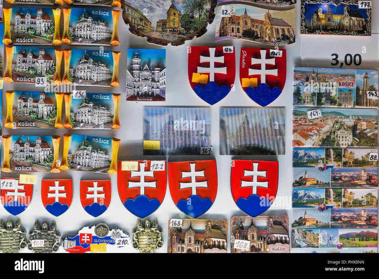 Set of souvenir refrigerator magnets with price tags closeup in Kosice,  Slovakia Stock Photo - Alamy