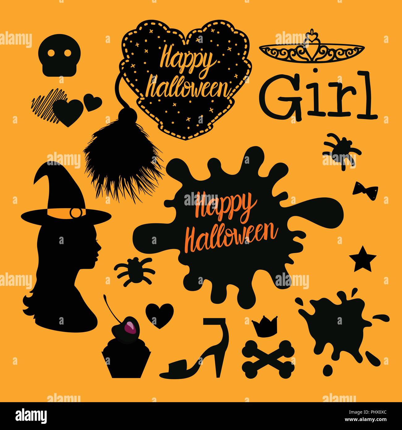 Set sign Happy Halloween design. Vector illustration on a orange background. Stock Vector