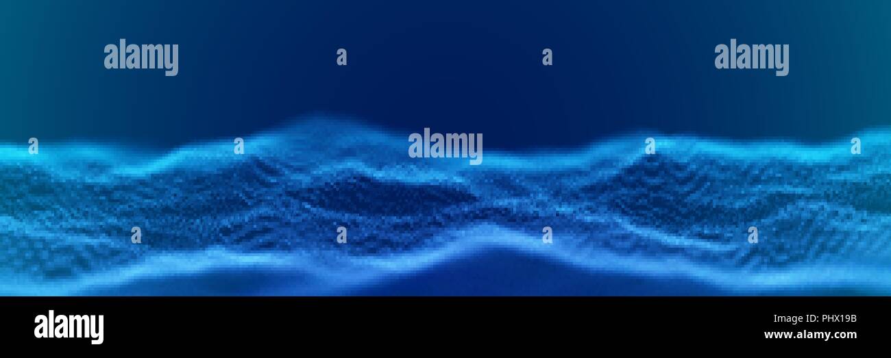 Abstract digital landscape or waves with flowing particles Stock Vector ...