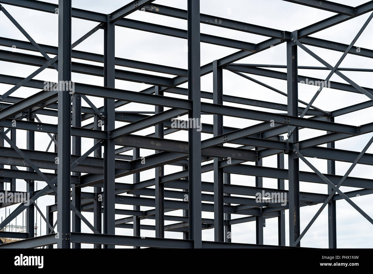 Abstract picture of steelwork against white sky Stock Photo