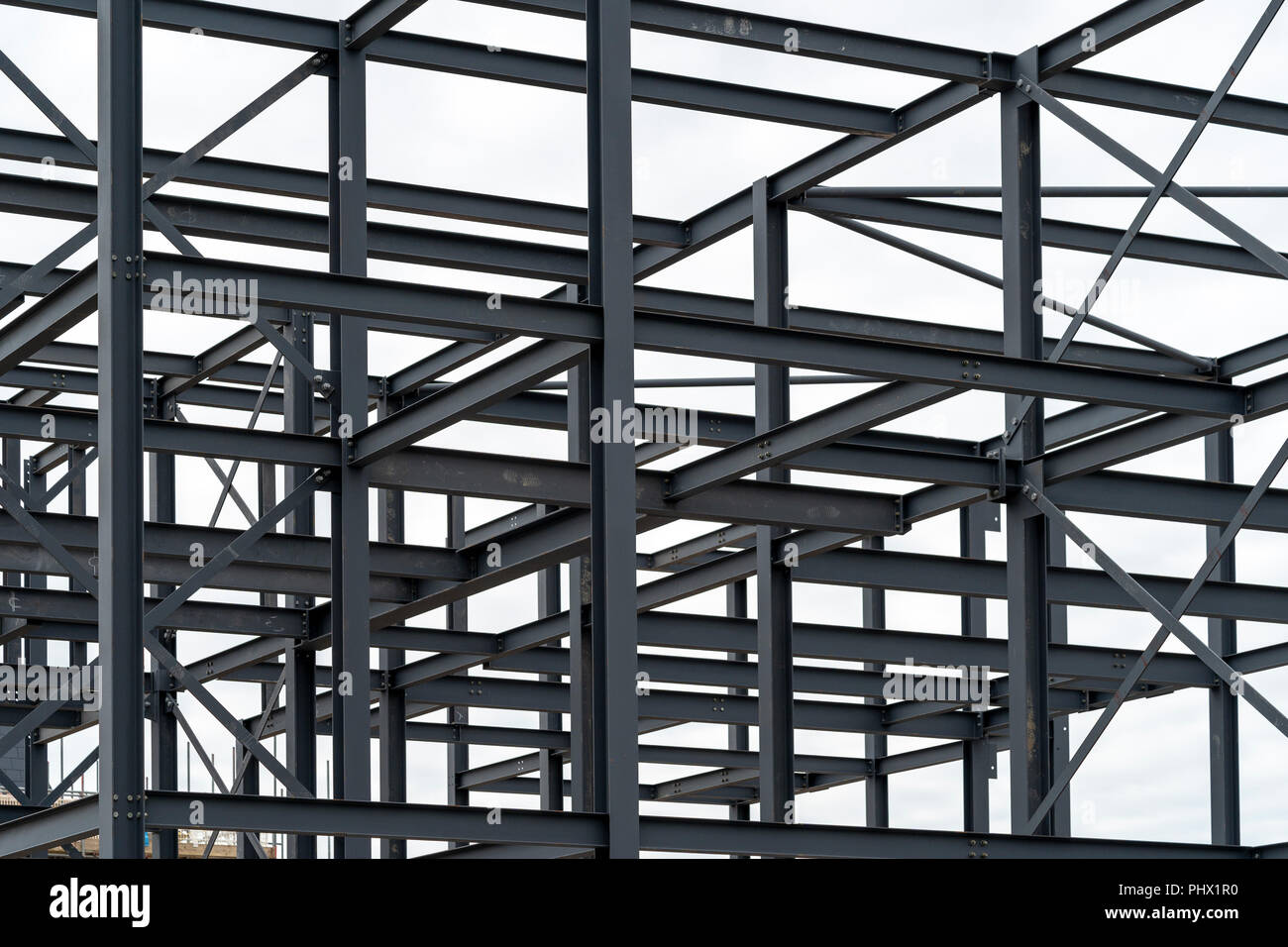 Abstract picture of steelwork against white sky Stock Photo