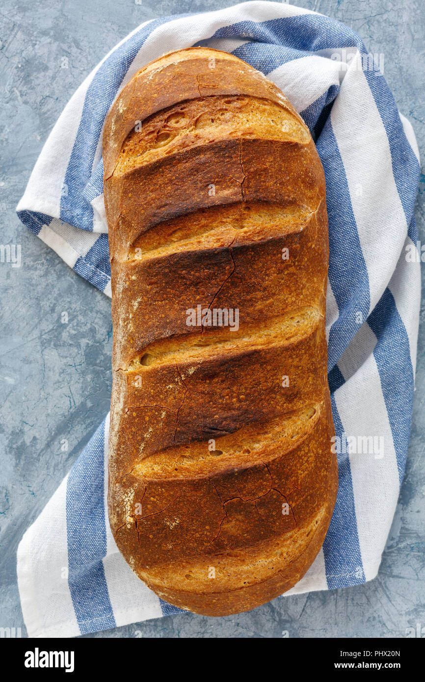 Artisanal loaf of sourdough. Stock Photo