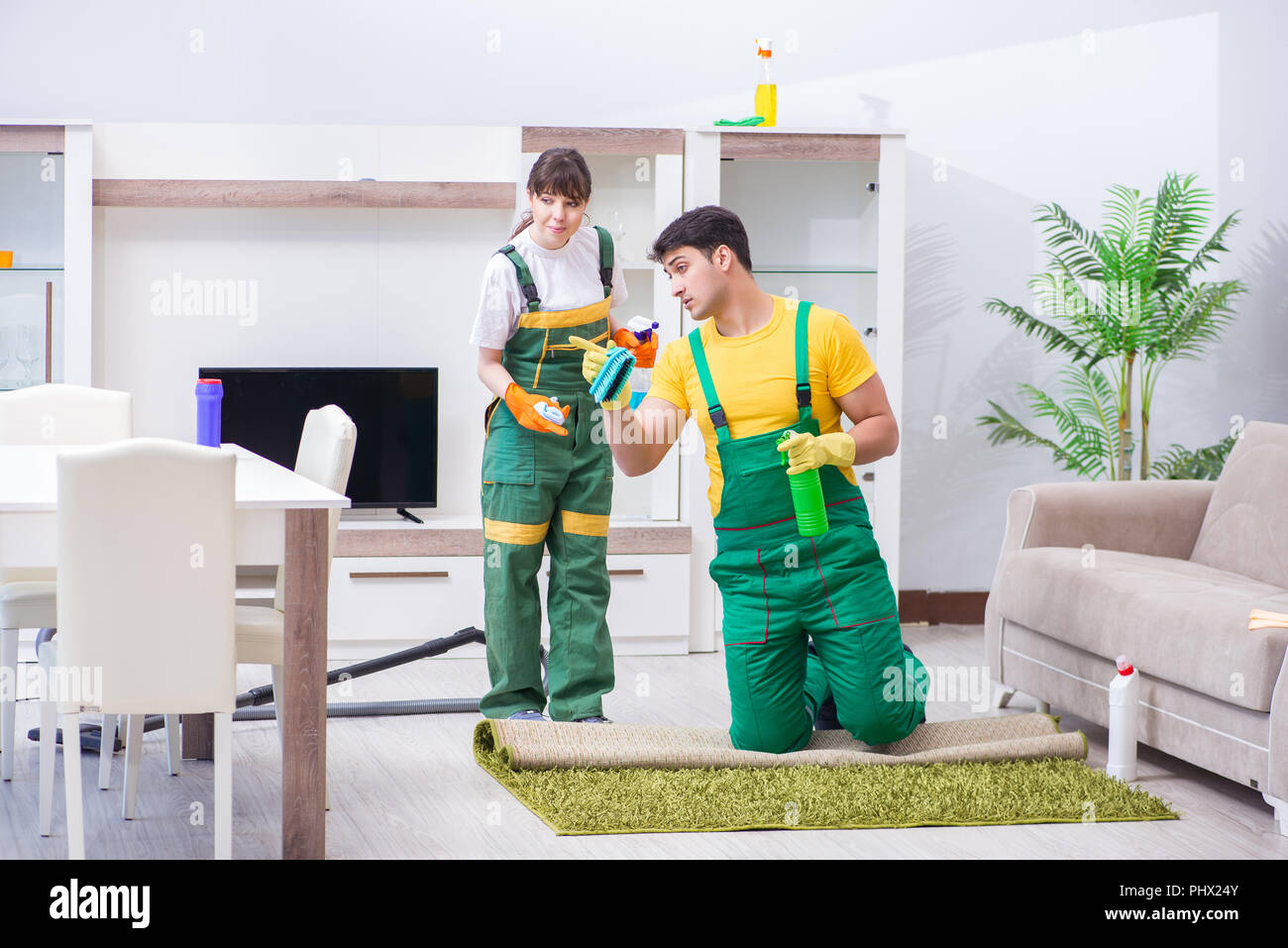 Cleaning professional contractors working at house Stock Photo - Alamy