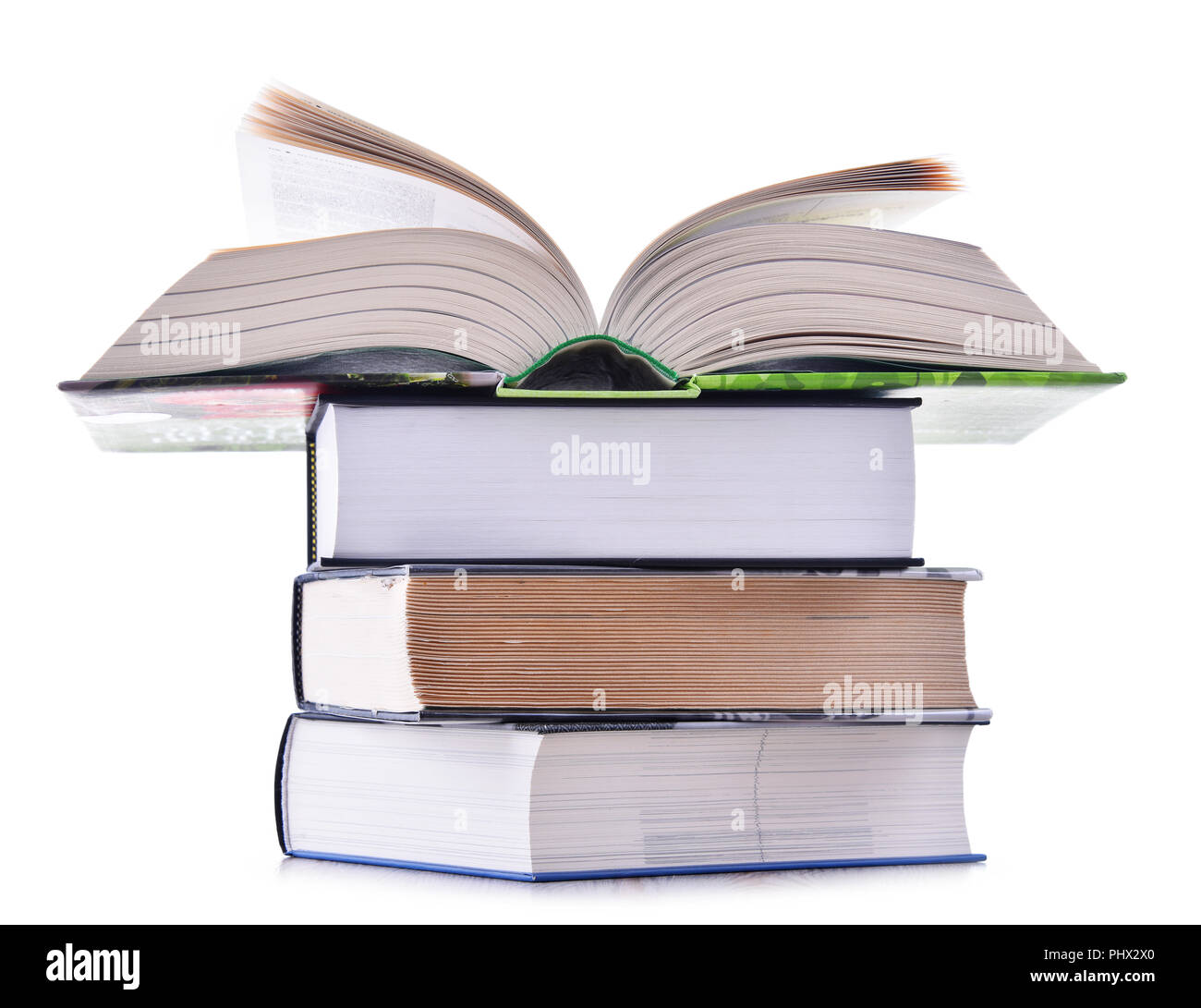 Composition with stack of books isolated on white. Stock Photo