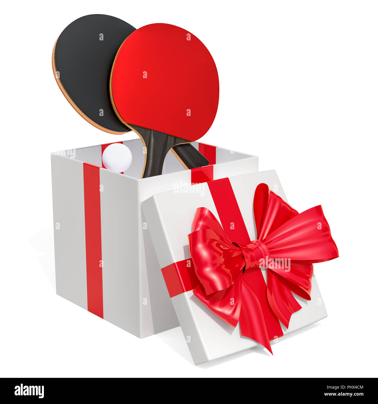 Gift concept, table tennis inside gift box. 3D rendering isolated on white background Stock Photo