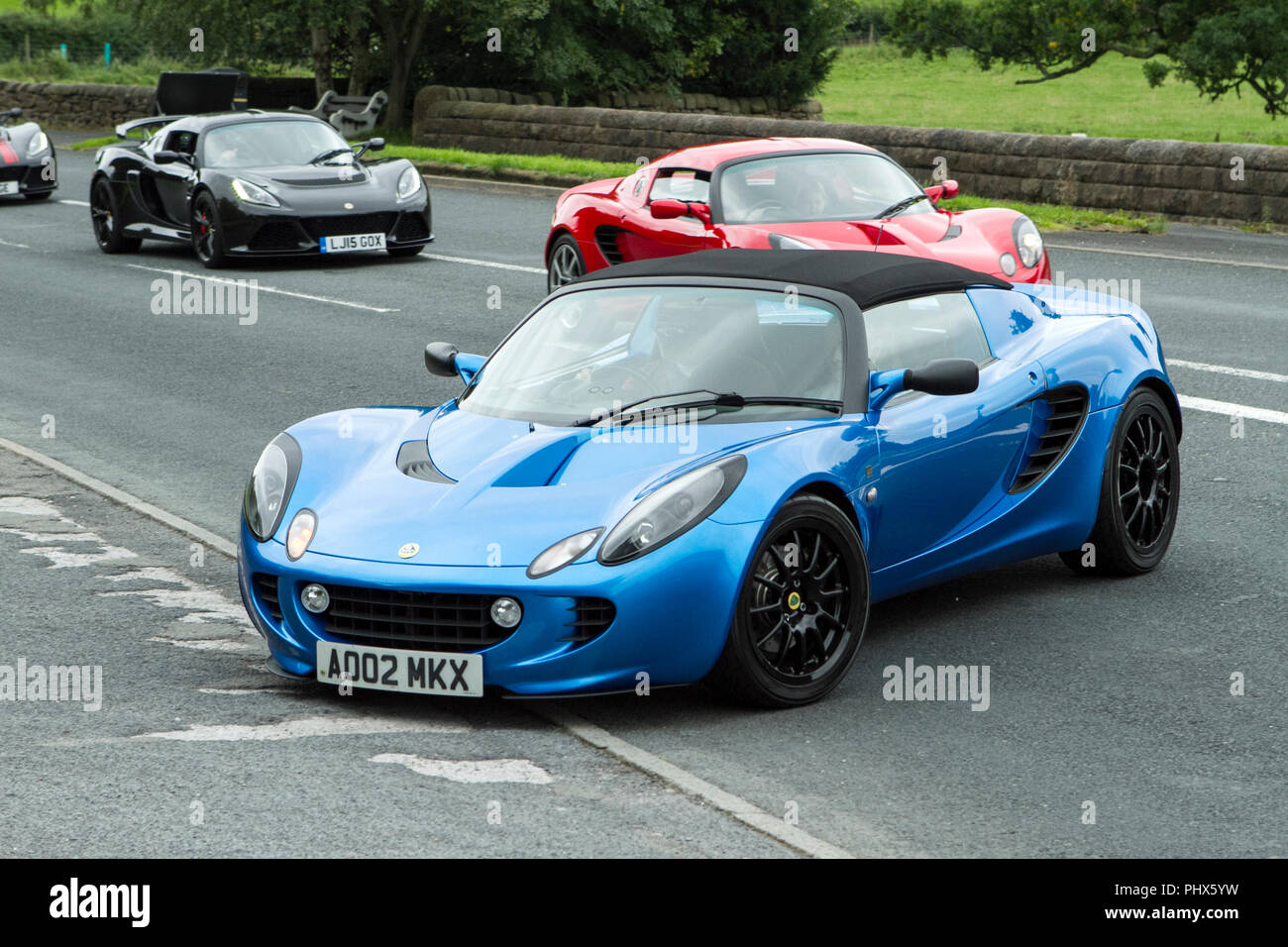 Blue A002MKX Lotus Elise at Hoghton towers annual classic vintage car rally, UK Stock Photo