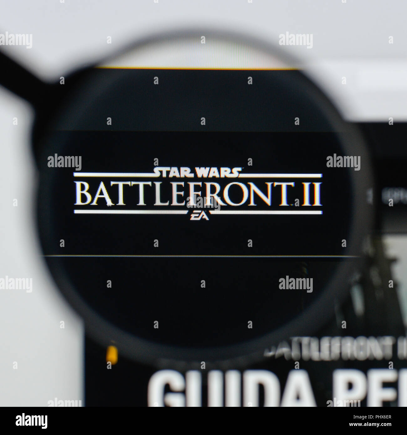 Milan, Italy - August 20, 2018: Star Wars Battlefront II website homepage. Star Wars Battlefront II logo visible. Stock Photo