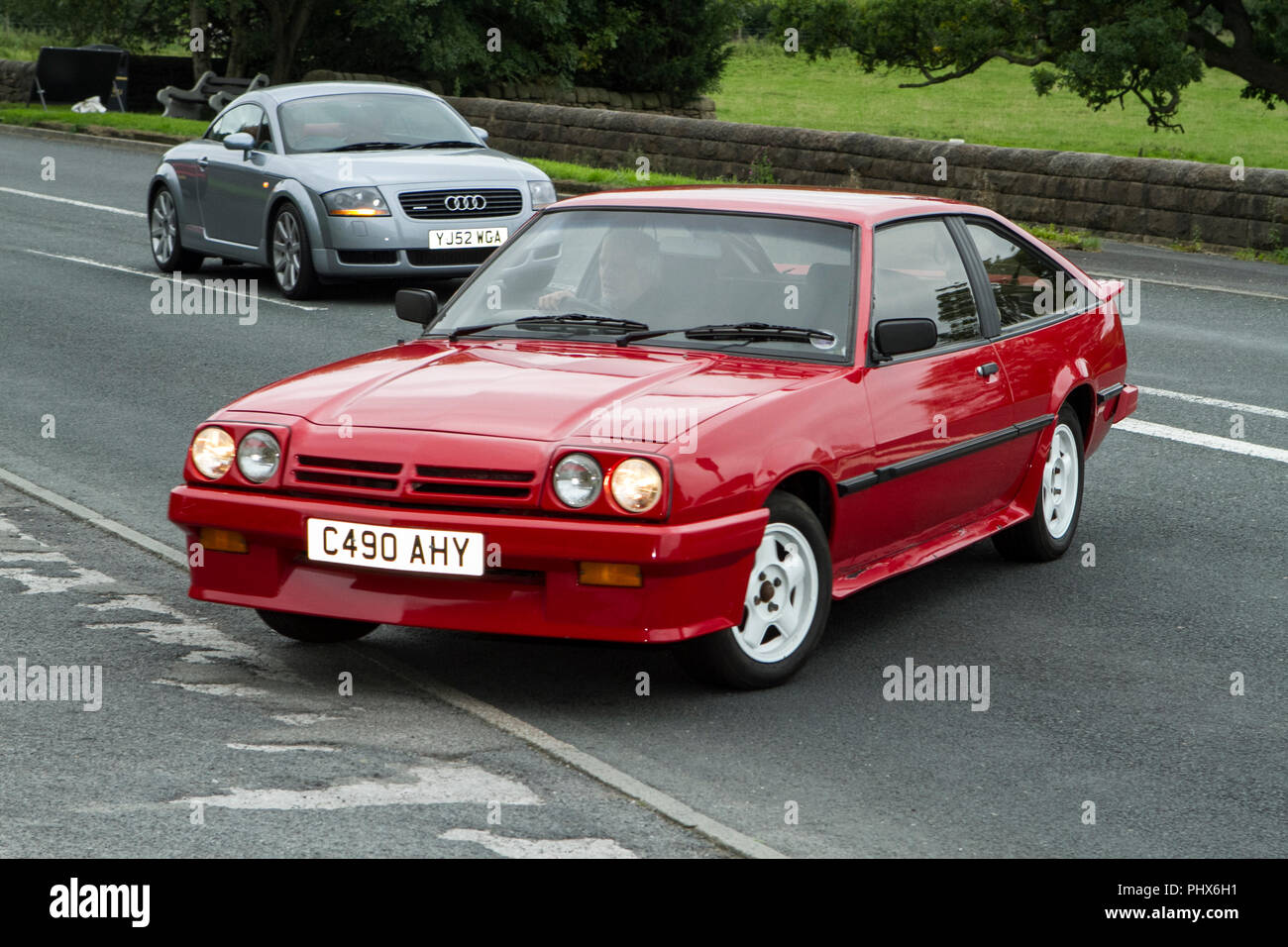 Red C490AHY 1985 Opel Manta GT at Hoghton towers annual classic vintage car rally, UK Stock Photo