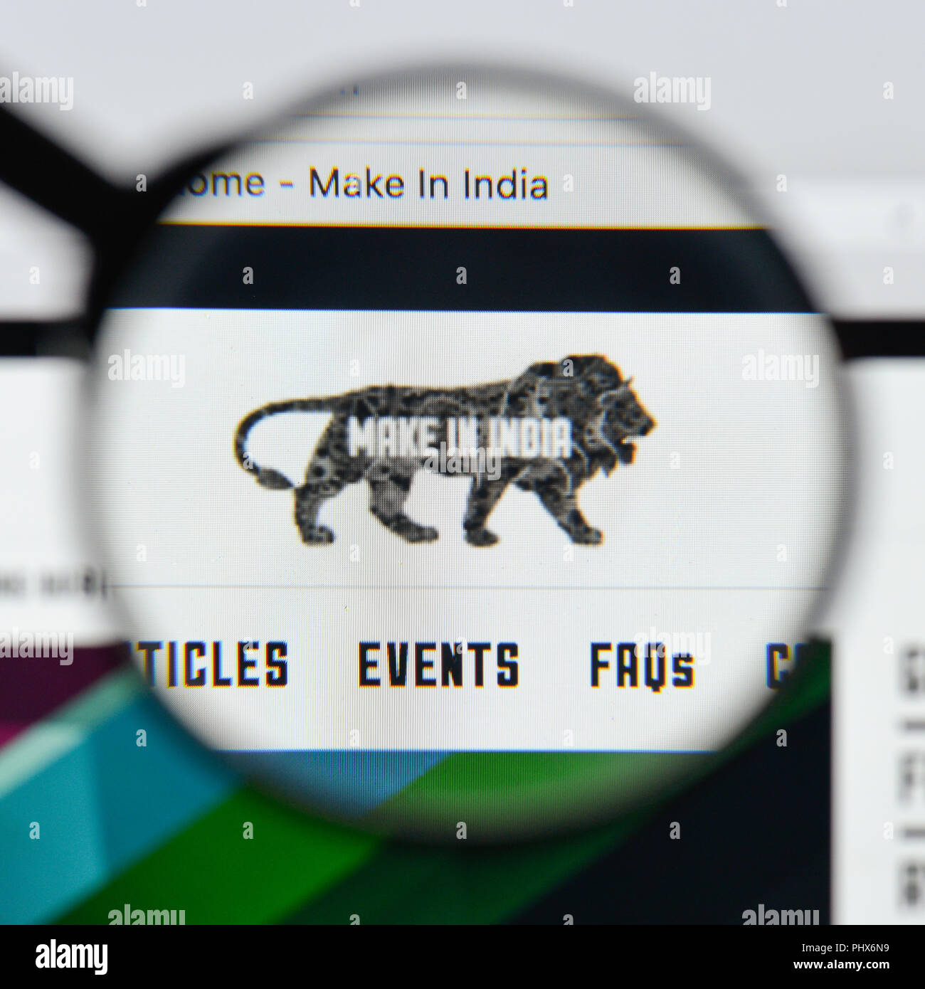 Milan, Italy - August 20, 2018: Make in India website homepage. Make in India logo visible. Stock Photo