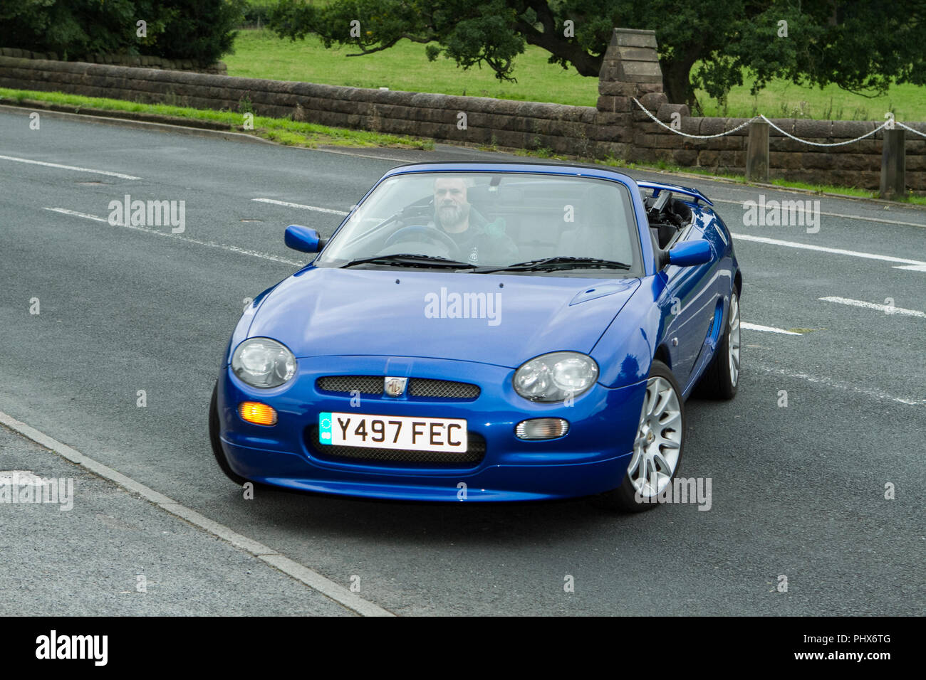 Blue Y497FEC 2001 MG MGF Trophy 160 at Hoghton towers annual classic vintage car rally, UK Stock Photo