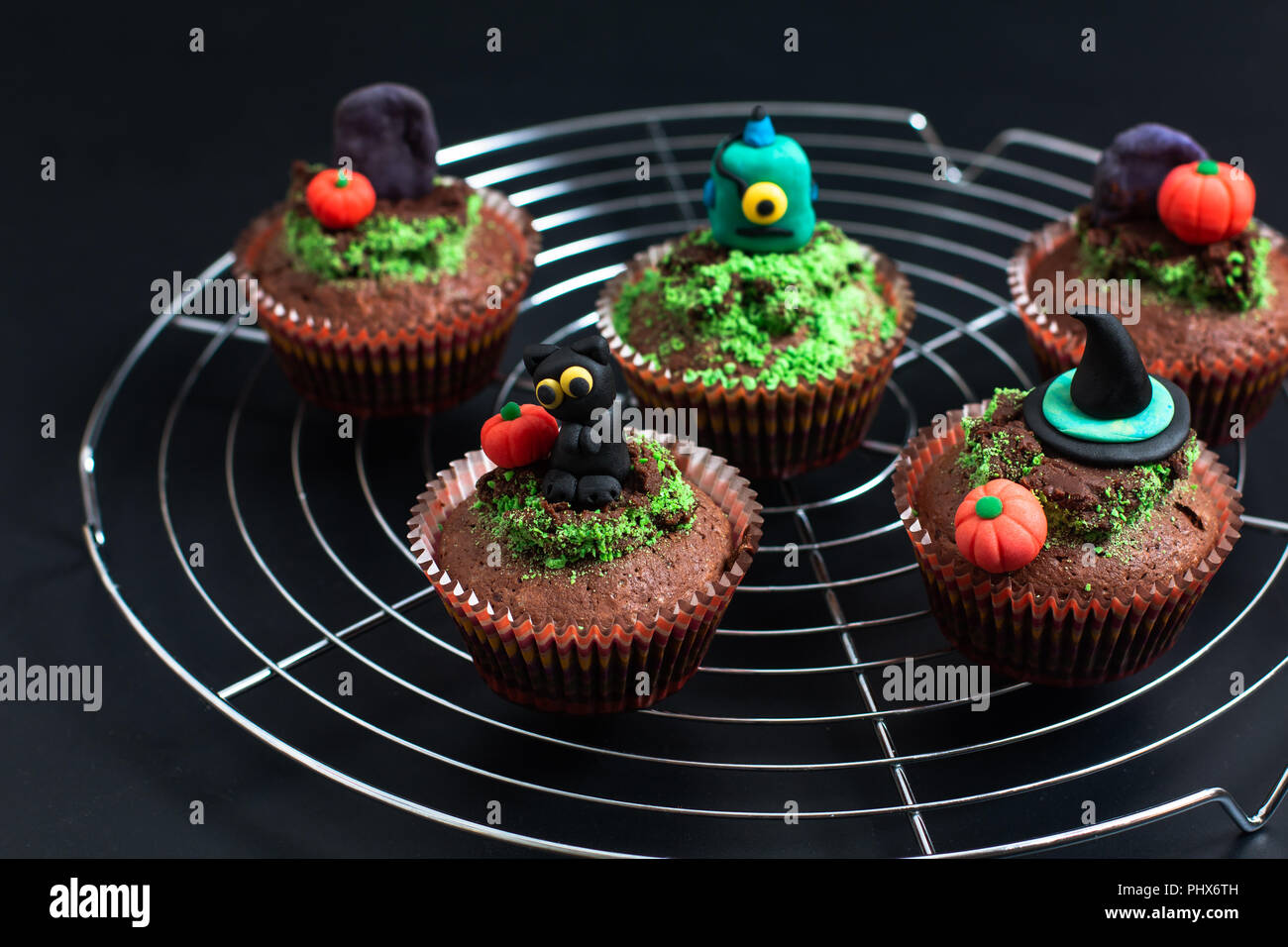 Halloween Holiday Food Colorful Fancy Brownies Cupcake With