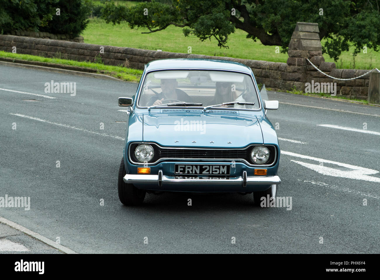 1973 Blue ERN215M Ford Escort at Hoghton towers annual classic vintage car rally, UK Stock Photo