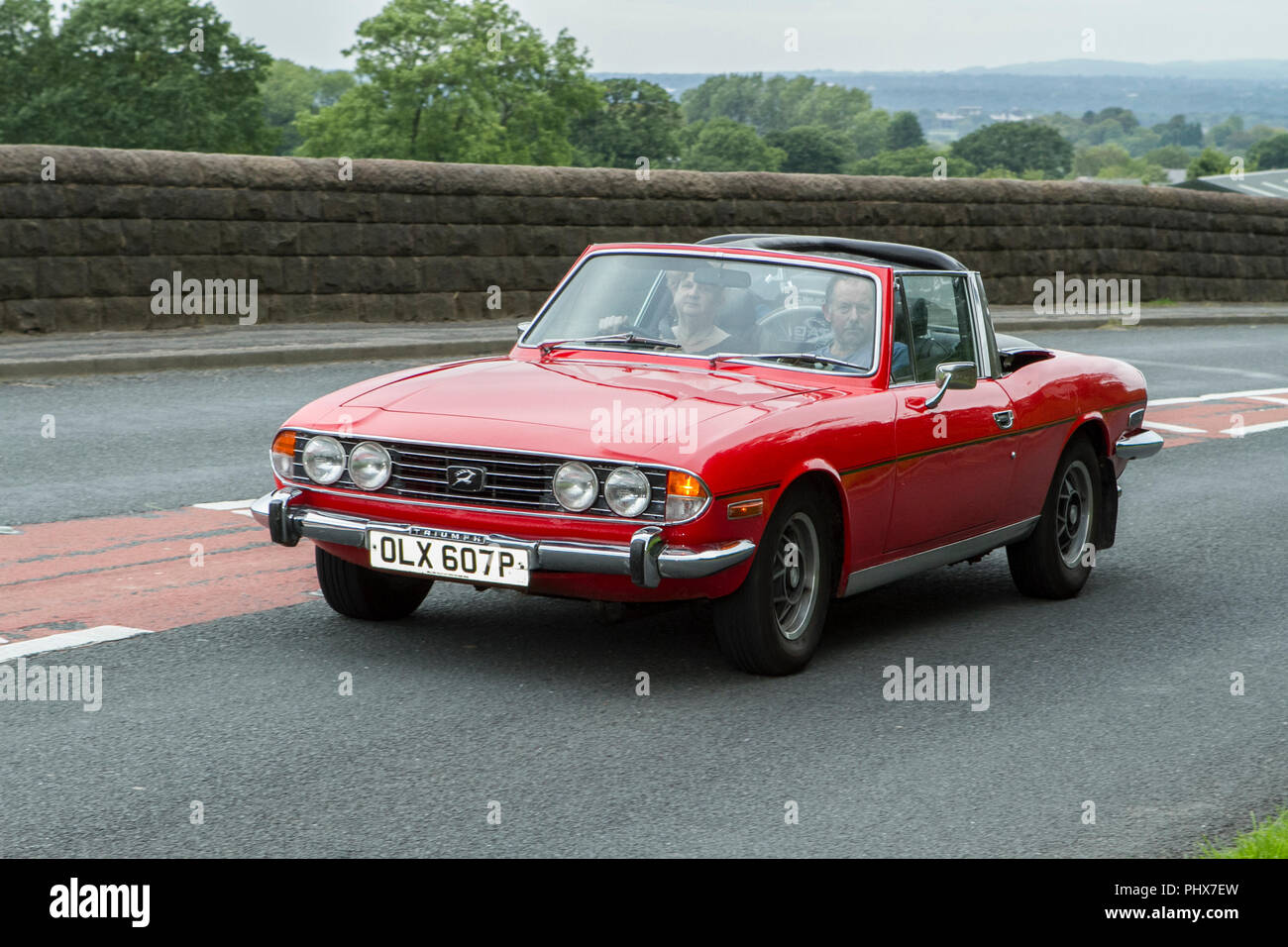 Red 975 Triumph Stag Auto at Hoghton towers annual classic vintage car rally, UK Stock Photo